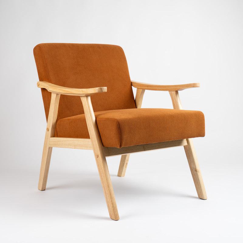 Caramel Brown Cord Flat Arm Chair